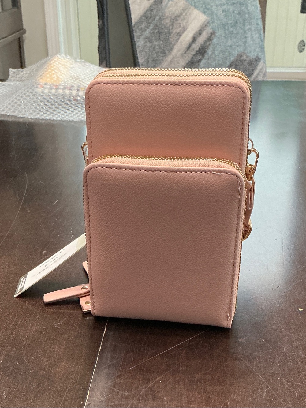 Soft Pink Crossbody Bag with 3 Zipper Pockets